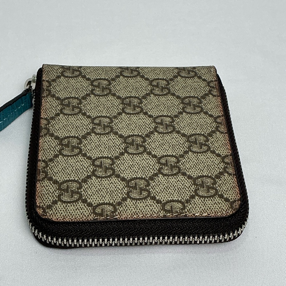 Gucci Coated Canvas Zip Silver Teal Wallet - Picture 5 of 13
